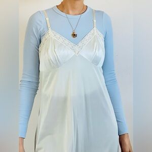 Vintage Vanity Fair Full Slip Dress 38T Tricot Nylon Ivory Cream Lace Trim S/M